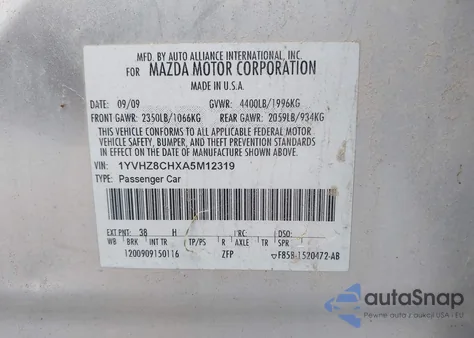 2010 Mazda Mazda6 I Grand Touring z USA, uszkodzony, nr VIN 1YVHZ8CHXA5M12319